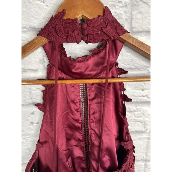 BARDOT Women's Wine Lace Halter Neck Bodycon Gemma Midi Dress US 6 - Picture 5 of 7
